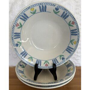 Tivoli By Signature 3 Bowls 7.5W x 1.75H Riviera Van Beers Stoneware Tulips VGUC